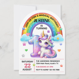 Invitación Fiesta de cumpleaños 1 de arcoiris y unicornio lin
