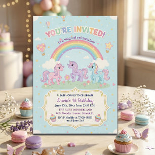 Invitación Fiesta de cumpleaños 1 de Ponis y Arcoíris