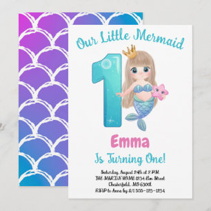 Invitación Fiesta de cumpleaños 1 de sirena