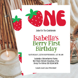 Invitación Fiesta de Cumpleaños 1 de Strawberry Berry Primera