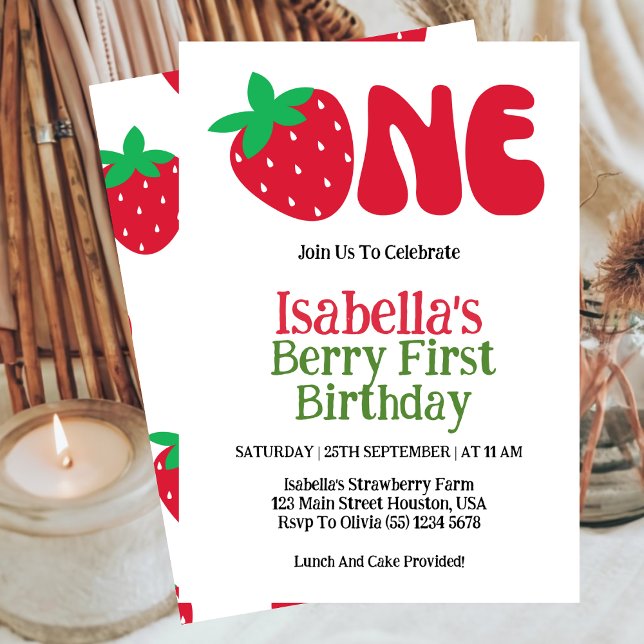 Invitación Fiesta de Cumpleaños 1 de Strawberry Berry Primera (Subido por el creador)