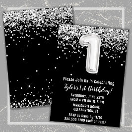 Invitación Fiesta de cumpleaños 1 en blanco y negro