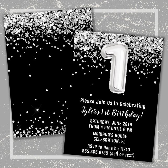 Invitación Fiesta de cumpleaños 1 en blanco y negro (Subido por el creador)