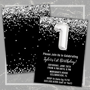 Invitación Fiesta de cumpleaños 1 negro y blanco