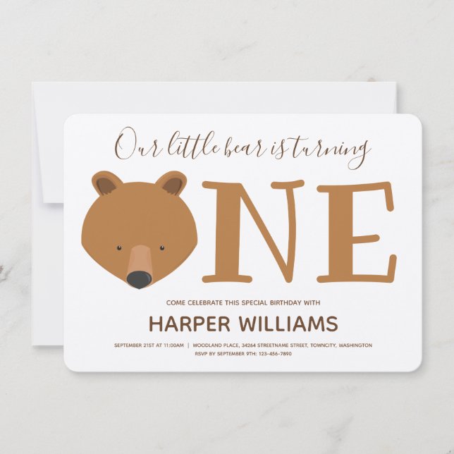 Invitación Fiesta de cumpleaños 1 oso (Anverso)