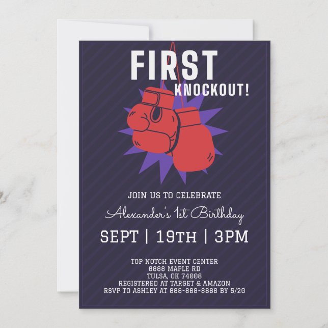 Invitación Fiesta de cumpleaños 1 Pugilismo (Anverso)