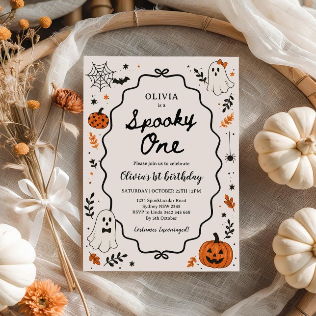 Invitación Fiesta de cumpleaños 1 Spooky One Halloween Ghost (Subido por el creador)