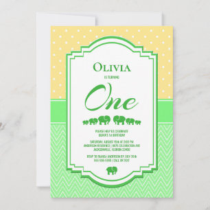 Invitación Fiesta de cumpleaños 1 verde amarillo