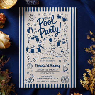 Invitación Fiesta de Cumpleaños 1er Año de Capybara Azul Mari