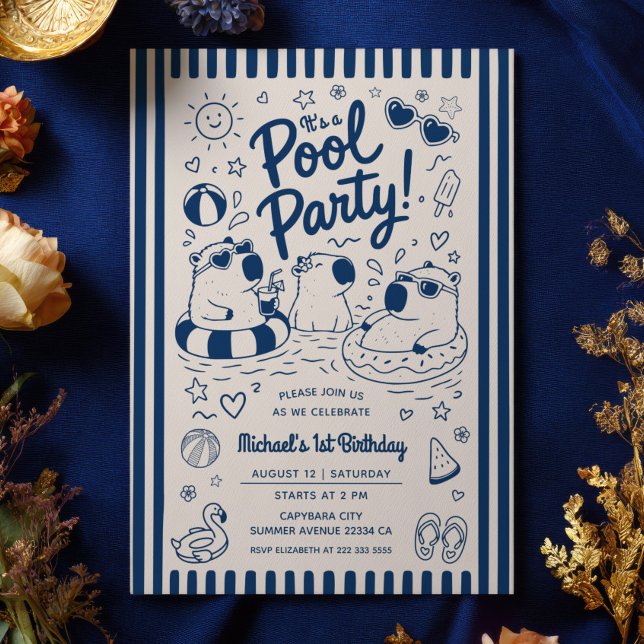 Invitación Fiesta de Cumpleaños 1er Año de Capybara Azul Mari (Subido por el creador)