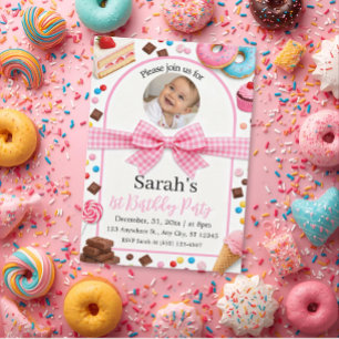 Invitación Fiesta de Cumpleaños 1er con Foto de Dulces