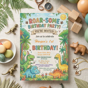 Invitación Fiesta de cumpleaños 1er Cumpleaños Dinosaurios Ac