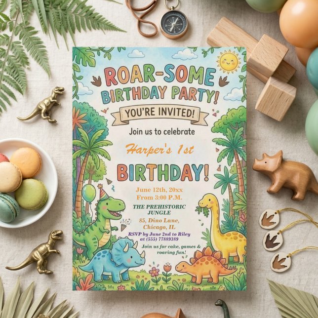 Invitación Fiesta de cumpleaños 1er Cumpleaños Dinosaurios Ac (Subido por el creador)