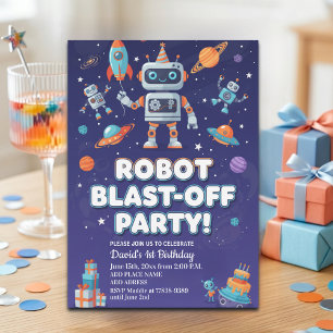 Invitación Fiesta de Cumpleaños 1er Cumpleaños Robots en el E