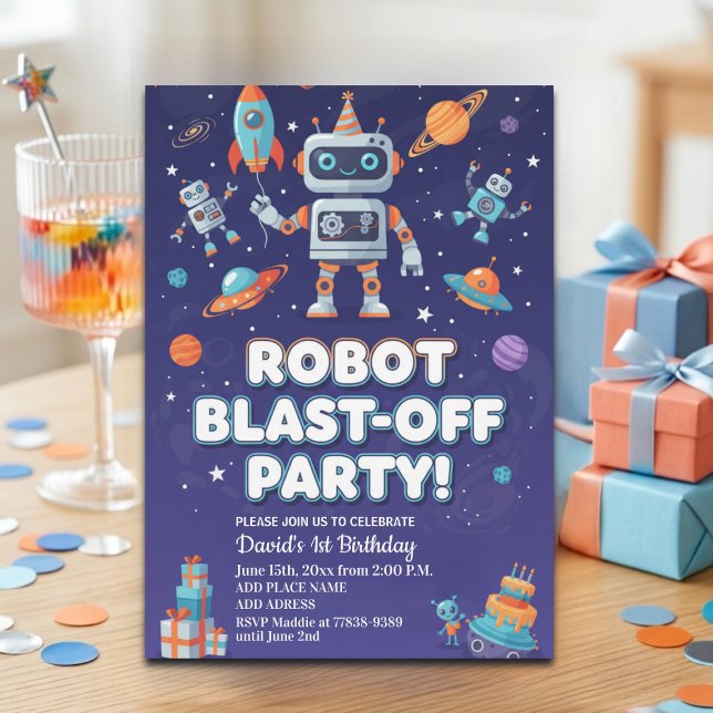 Invitación Fiesta de Cumpleaños 1er Cumpleaños Robots en el E (Subido por el creador)