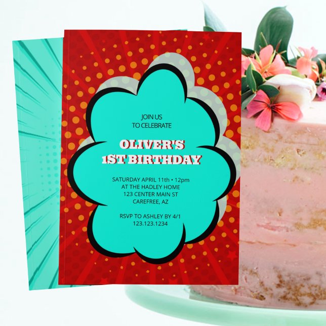 Invitación Fiesta de cumpleaños 1er de cómic infantil (Subido por el creador)