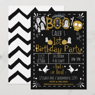 Invitación Fiesta de cumpleaños 1er de Halloween Moderna y ca