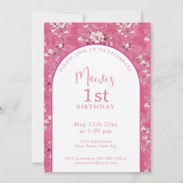 Invitación Fiesta de cumpleaños 1er Elegante Chinoiserie Rosa