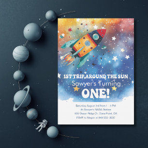 Invitación Fiesta de cumpleaños 1er espacio Primer viaje alre