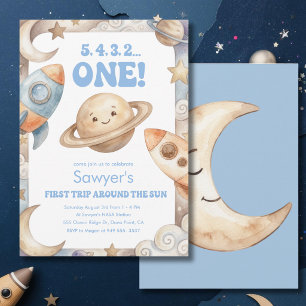 Invitación Fiesta de cumpleaños 1er espacio Primer viaje alre