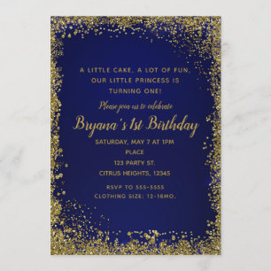 Invitación Fiesta de Cumpleaños 1er Royal Blue y Dorado Brill