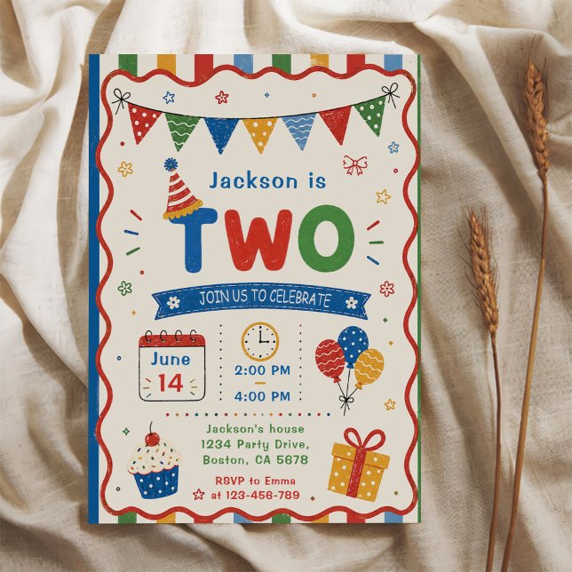 Invitación Fiesta de cumpleaños 2º colorida DOS (Subido por el creador)