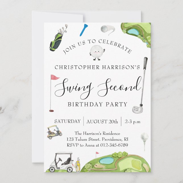 Invitación Fiesta de cumpleaños 2º del niño Tema de Golf (Anverso)
