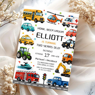 Invitación Fiesta de cumpleaños 2º vehículos