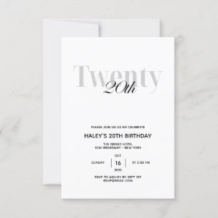 Invitación Fiesta de cumpleaños 20 - 20 años Chic negro y bla