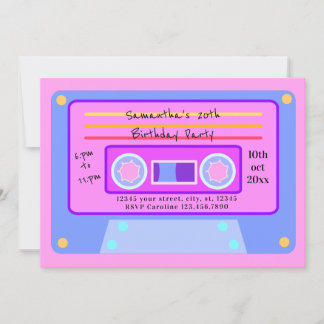 Invitación Fiesta de cumpleaños 20 de Cassette Rosa Bubblegum