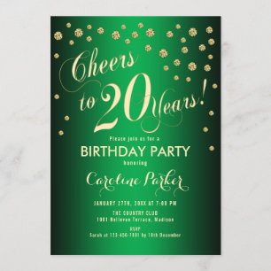Invitación Fiesta de cumpleaños 20 - Verde de oro