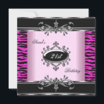 Invitación Fiesta de cumpleaños 21ª Cebra Black Pink Silver<br><div class="desc">Elegante 21º cumpleaños Zebra Rosa Plata Blanco Negro Blanco . Elegante y elegante en todas las ocasiones sólo cambia la edad. Plantilla de invitaciones de cumpleaños de fiesta</div>