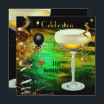 Invitación Fiesta de cumpleaños 21ª Celebración Champagne Gre<br><div class="desc">Fiesta de cumpleaños 21ª Celebración Champagne Fabulous 21 Verde azulado Blue Gold Black Birthday Party Champagne. Mujeres damas. Elegante Clásico Todas Las Invitaciones De Ocasión. Plantilla de invitaciones de cumpleaños de fiesta</div>