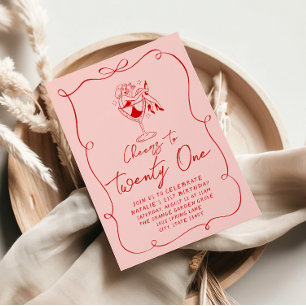 Invitación Fiesta de cumpleaños 21ª Coquette con arco rosado 