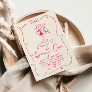 Invitación Fiesta de cumpleaños 21ª Coquette con mano brillan