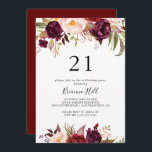 Invitación Fiesta de cumpleaños 21ª floral de color boho rúst<br><div class="desc">Esta rústica boho colorida y floral invitación a la fiesta de cumpleaños 21 es perfecta para un evento moderno. El diseño se compone de peonías acuáticas rosas,  violetas,  rojas y borgoñosas agrupadas en elegantes ramos de follaje verde,  inspirando la belleza natural.</div>