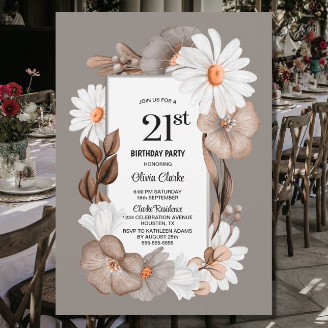 Invitación Fiesta de cumpleaños 21ª floral de otoño (Subido por el creador)