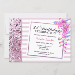 Invitación Fiesta de cumpleaños 21ª Floral Rosa