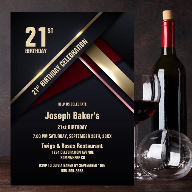 Invitación Fiesta de cumpleaños 21º tipo oro moderno (Subido por el creador)