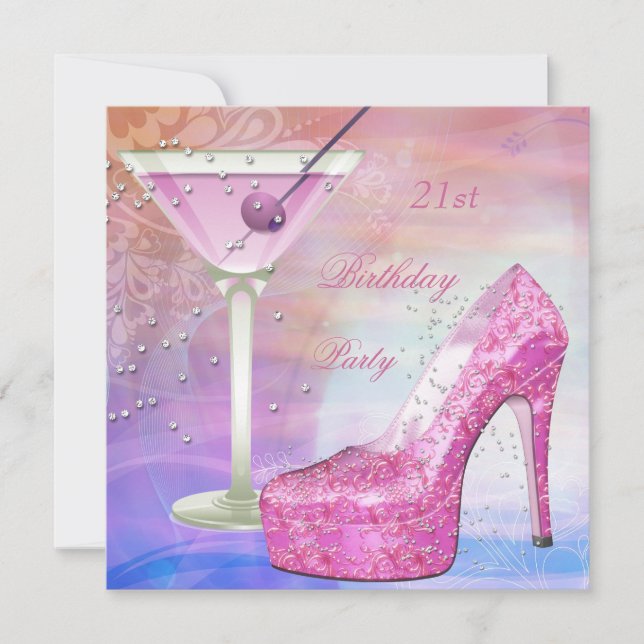 Invitación Fiesta de cumpleaños 21 años Zapato de Martini bla (Anverso)