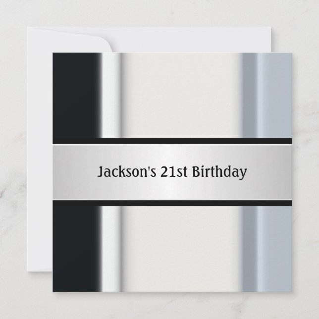 Invitación Fiesta de cumpleaños 21 azul blanco masculino (Anverso)