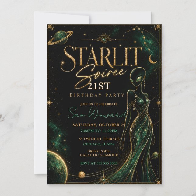 Invitación Fiesta de cumpleaños 21 bajo las estrellas (Anverso)