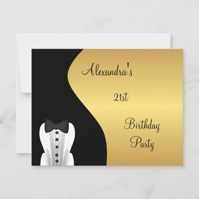 Invitación Fiesta de cumpleaños 21 Black & Gold (Anverso)