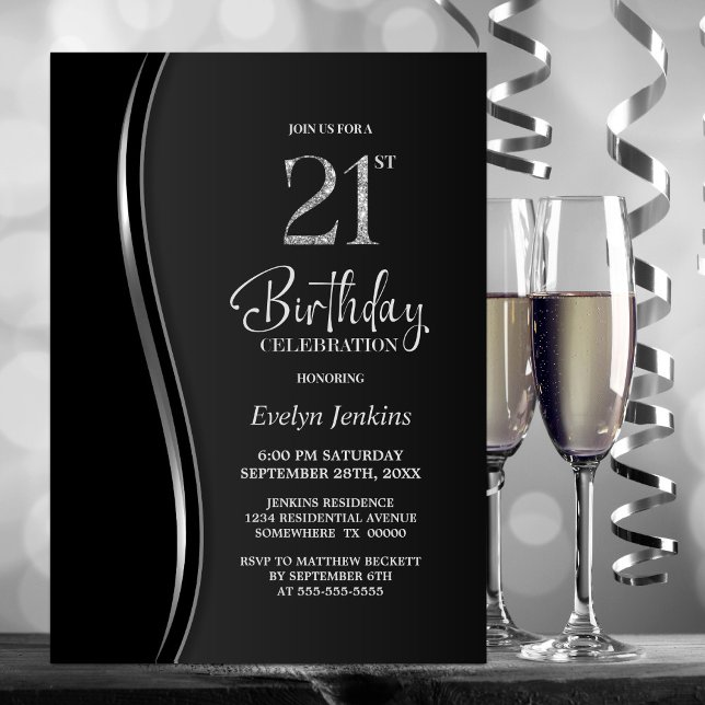 Invitación Fiesta de cumpleaños 21 Black Silver (Subido por el creador)