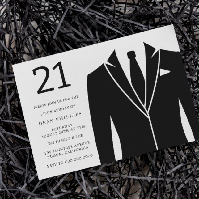 Invitación Fiesta de cumpleaños 21 Black Suit & Tie (Subido por el creador)
