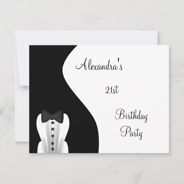Invitación Fiesta de cumpleaños 21 Black & White (Anverso)