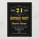 Invitación fiesta de cumpleaños 21 - Blanco de oro negro<br><div class="desc">Invitación a la fiesta de cumpleaños número 21. Elegante diseño retro negro,  dorado,  blanco con diseño de pizarra y fuente de guión. ¡Salud a 21 años! Mándame un mensaje si necesitas más personalización.</div>