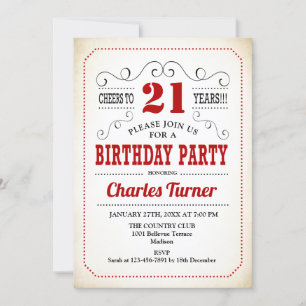 Invitación fiesta de cumpleaños 21 - Blanco y rojo cremoso re