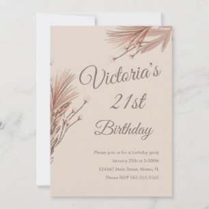 Invitación Fiesta de cumpleaños 21 Bohemian Pampas Terroso