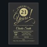 Invitación fiesta de cumpleaños 21 - Chalkboard Gold<br><div class="desc">Invitación a la fiesta de cumpleaños número 21 en un patrón negro falso de oro purpurina y pizarra. Diseño sencillo y moderno,  perfecto para un fiesta elegante. ¡Salud a 21 años! ¡Se puede personalizar en cualquier edad! Por favor,  envíeme un mensaje si necesita más personalización.</div>